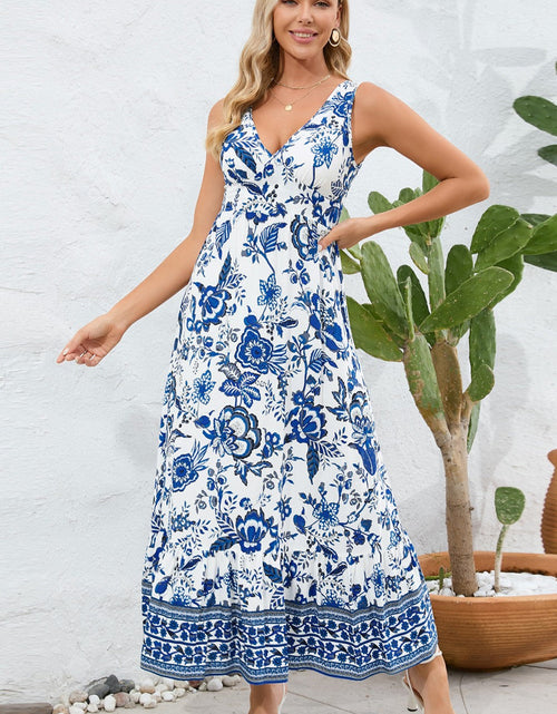 Load image into Gallery viewer, Printed V-Neck Wide Strap Dress
