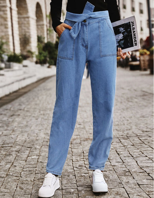Load image into Gallery viewer, Tied Straight Jeans with Pockets
