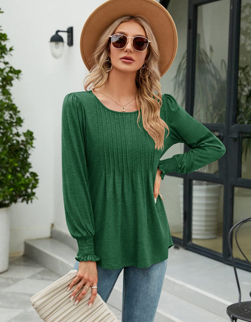 Load image into Gallery viewer, Smocked Round Neck Lantern Sleeve Blouse
