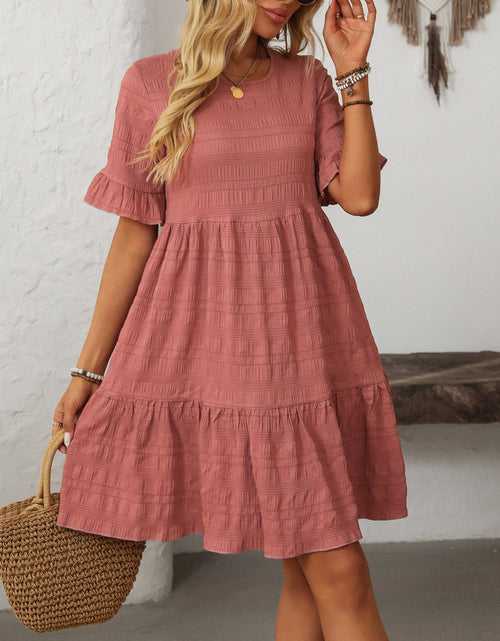 Load image into Gallery viewer, Mandy Ruffled Ruched Round Neck Half Sleeve Dress

