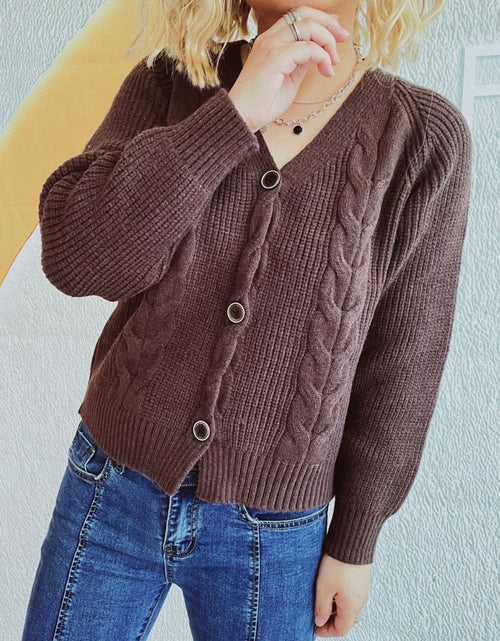Load image into Gallery viewer, Cable-Knit V-Neck Button Down Long Sleeve Cardigan
