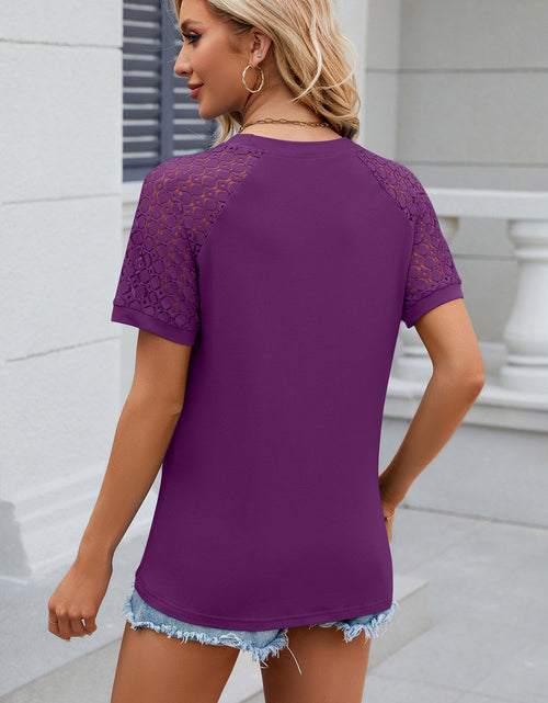 Load image into Gallery viewer, Openwork Round Neck Short Sleeve T-Shirt
