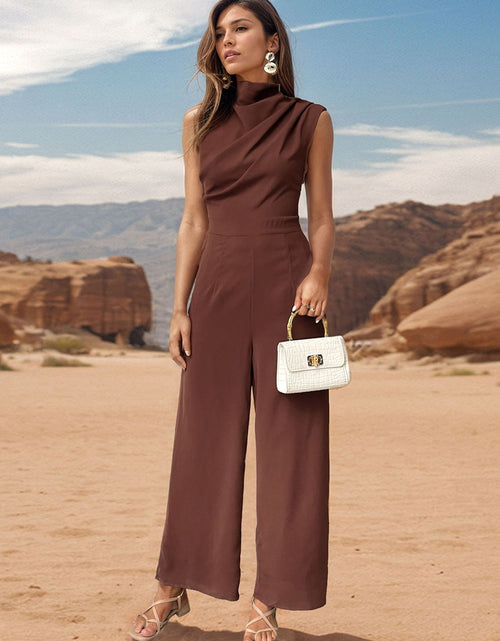 Load image into Gallery viewer, Perfee Ruched Mock Neck Sleeveless Jumpsuit
