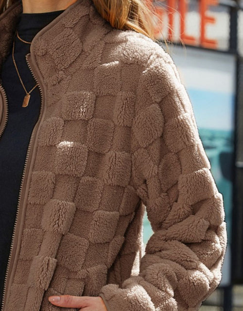 Load image into Gallery viewer, Fuzzy Checkered Zip Up Jacket
