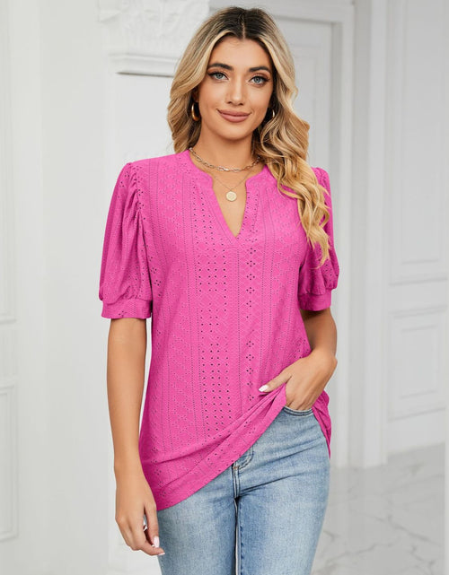 Load image into Gallery viewer, Florira Eyelet Notched Short Sleeve T-Shirt
