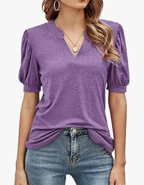 Load image into Gallery viewer, Notched Neck Puff Sleeve Tee
