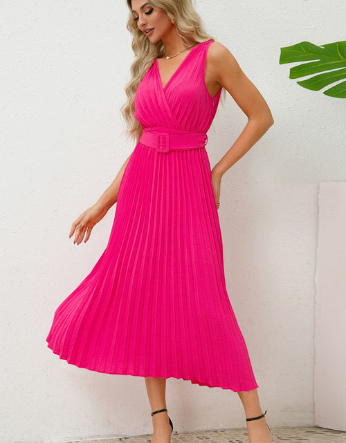 Load image into Gallery viewer, Surplice Sleeveless Midi Pleated Dress

