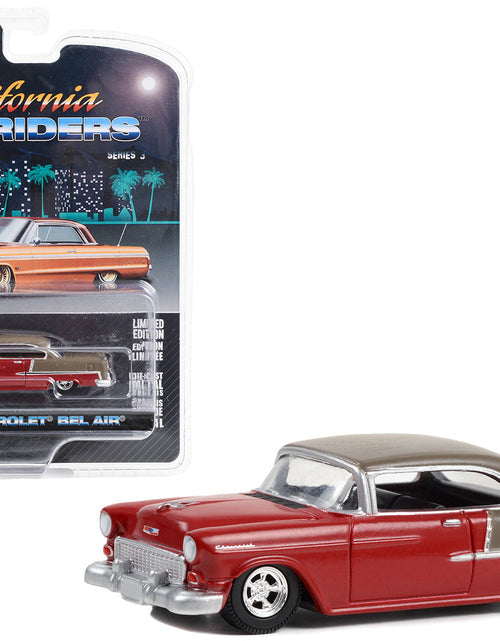 Load image into Gallery viewer, 1955 Chevrolet Bel Air Lowrider Ruby Red and Matt Bronze "California Lowriders" Series 3 1/64 Diecast Model Car by Greenlight
