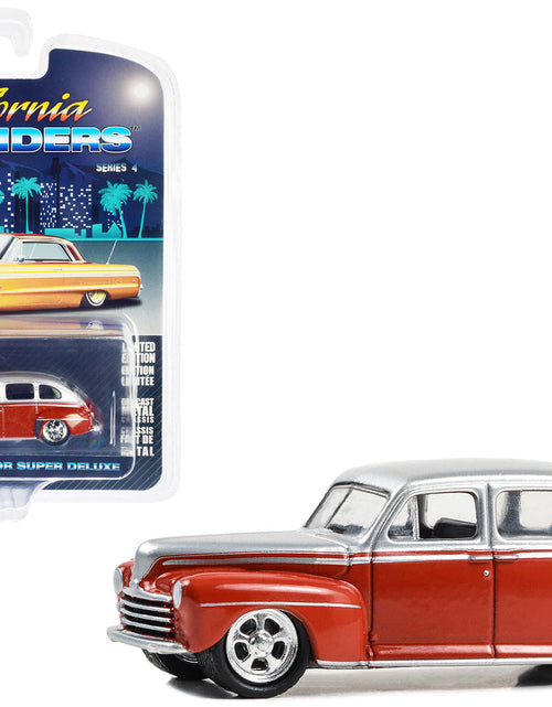 Load image into Gallery viewer, 1947 Ford Fordor Super Deluxe Lowrider Red and Silver Metallic "California Lowriders" Series 4 1/64 Diecast Model Car by Greenlight
