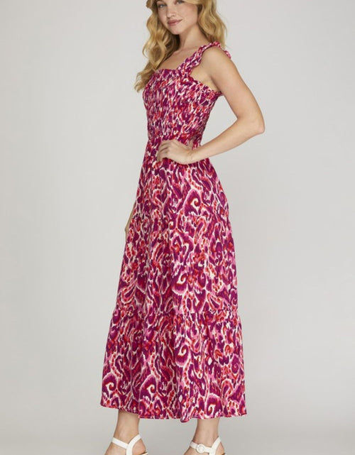 Load image into Gallery viewer, She + Sky Full Size Smocked Printed Wide Strap Tiered Dress Plus Size
