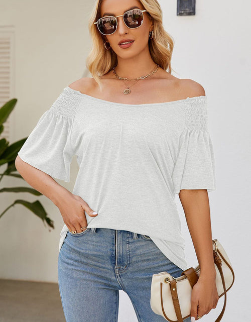 Load image into Gallery viewer, Smocked Round Neck Flutter Sleeve T-Shirt
