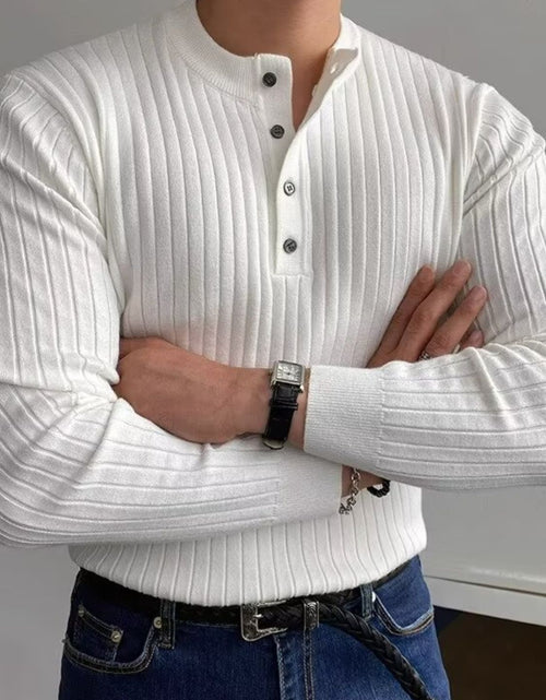 Load image into Gallery viewer, Button Detail Ribbed Long Sleeve Men's Knit Top
