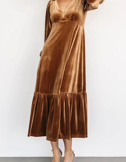 Load image into Gallery viewer, V-Neck Long Sleeve Midi Velvet Dress
