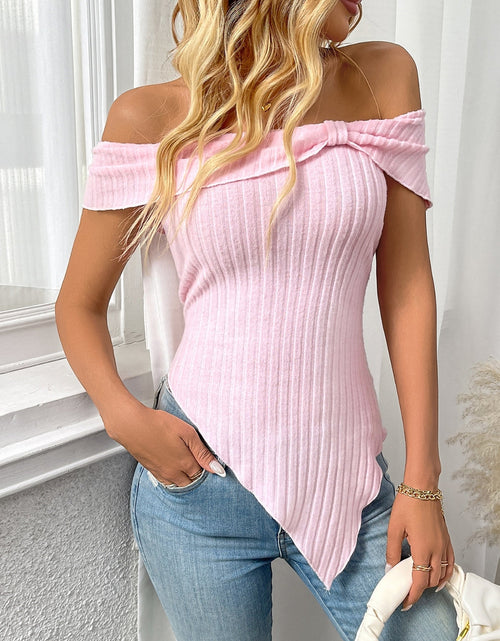 Load image into Gallery viewer, Ribbed Off-Shoulder Asymmetrical Hem T-Shirt
