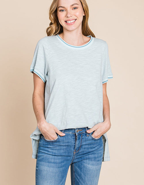 Load image into Gallery viewer, Cotton Bleu by Nu Lab Contrast Trim Short Sleeve Slit T-Shirt
