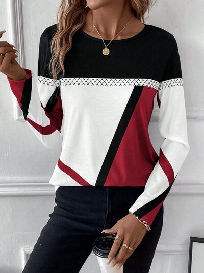 Load image into Gallery viewer, Contrast Round Neck Long Sleeve T-Shirt
