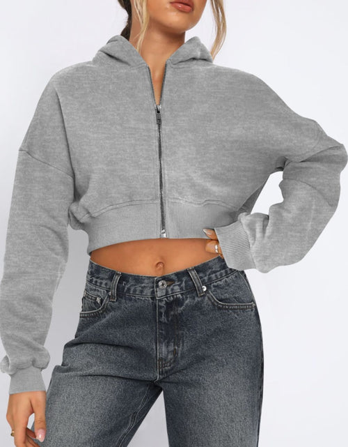 Load image into Gallery viewer, Zip Up Long Sleeve Hooded Cropped Jacket
