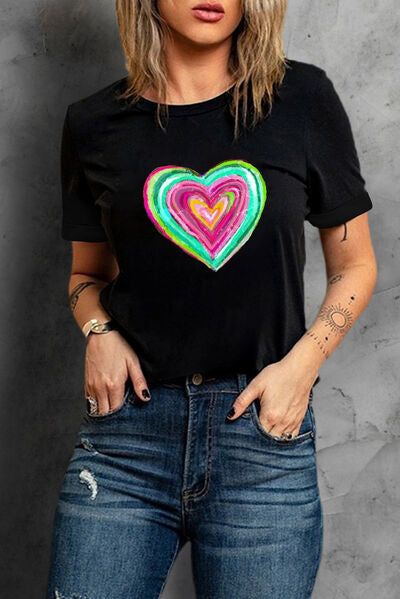 Load image into Gallery viewer, Heart Round Neck Short Sleeve T-Shirt
