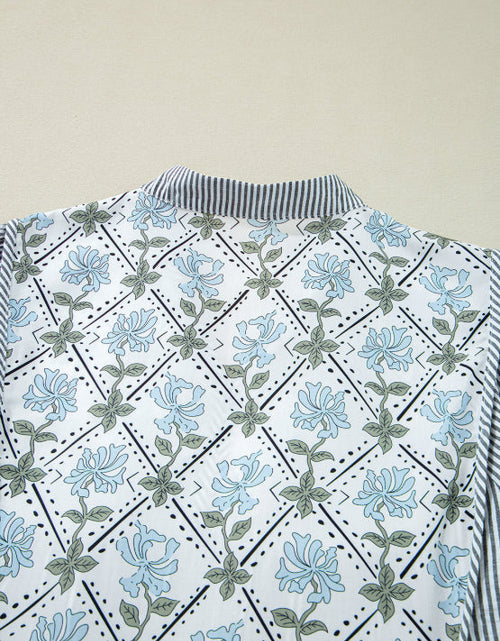 Load image into Gallery viewer, Tied Floral Printed Striped Long Sleeve Dress
