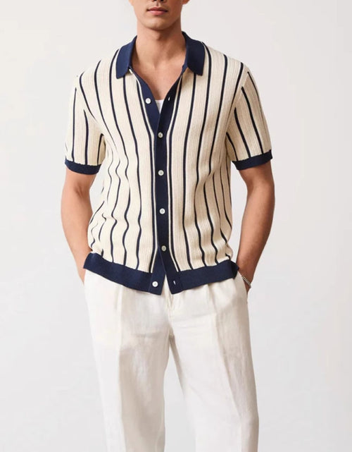 Load image into Gallery viewer, Men's Plus Size Striped Button Down Short Sleeve Shirt
