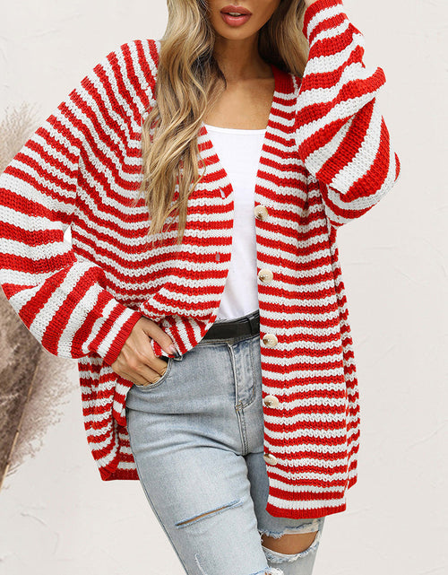 Load image into Gallery viewer, Striped Button Down Long Sleeve Cardigan

