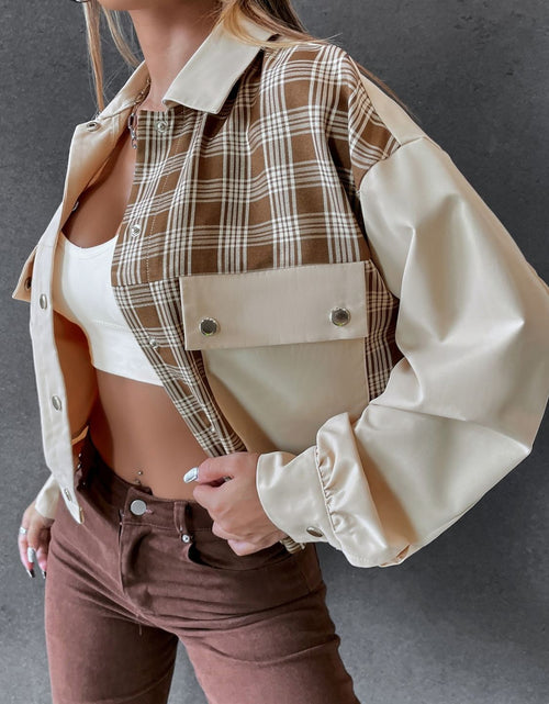 Load image into Gallery viewer, Snap Down Color Block Plaid Jacket
