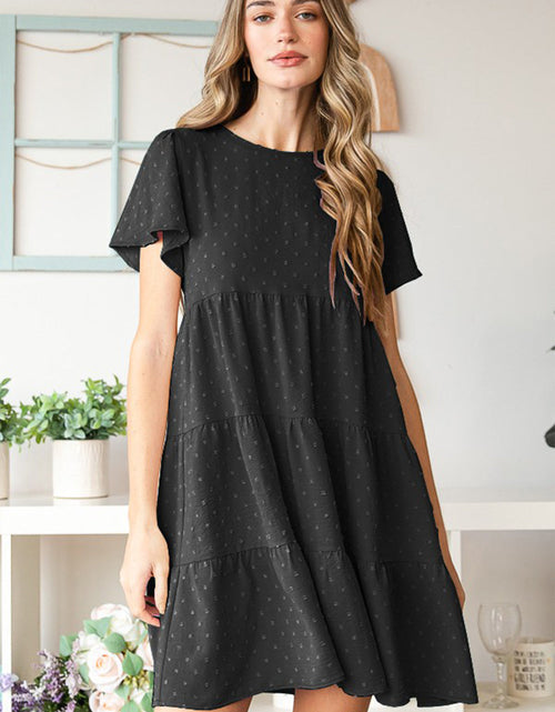 Load image into Gallery viewer, Heimish Swiss Dot Short Sleeve Tiered Dress
