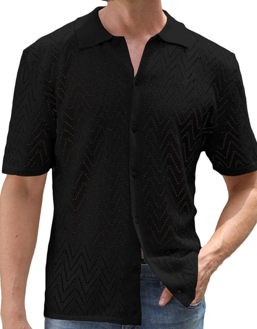 Load image into Gallery viewer, Men's Full Size Openwork Button Down Short Sleeve Shirt Plus Size

