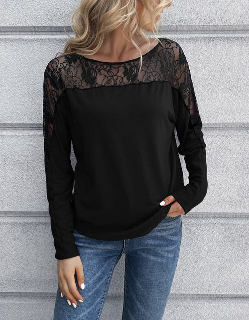 Load image into Gallery viewer, Ivy Lane Lace Long Sleeve Round Neck Tee
