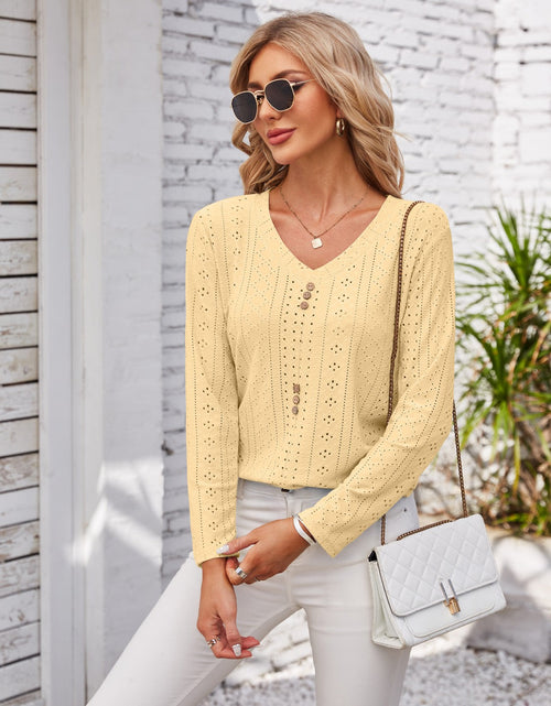 Load image into Gallery viewer, Decorative Button Openwork V-Neck T-Shirt
