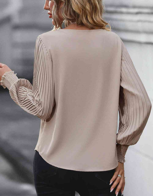 Load image into Gallery viewer, Pleated Lantern Sleeve V-Neck Blouse
