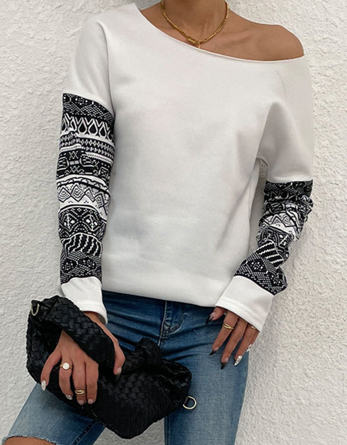 Load image into Gallery viewer, Shiny Boat Neck Long Printed Sleeve Blouse
