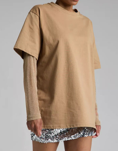Load image into Gallery viewer, Faux Layered Round Neck Mesh Sleeve Top
