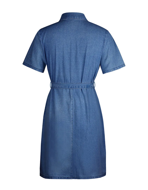 Load image into Gallery viewer, Full Size Zip Front Short Sleeve Denim Dress Plus Size
