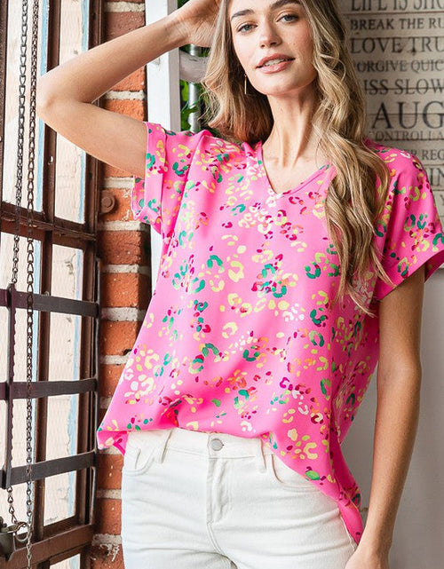 Load image into Gallery viewer, Heimish Full Size Animal print V-Neck Short Sleeve T-Shirt Plus Size
