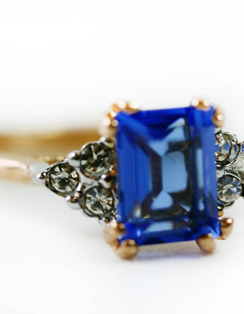 Load image into Gallery viewer, Vintage Ring Clear Austrian Crystals 18k Yellow Gold Electroplated Womens Birthstone Made in USA by PVD Vintage Jewelry
