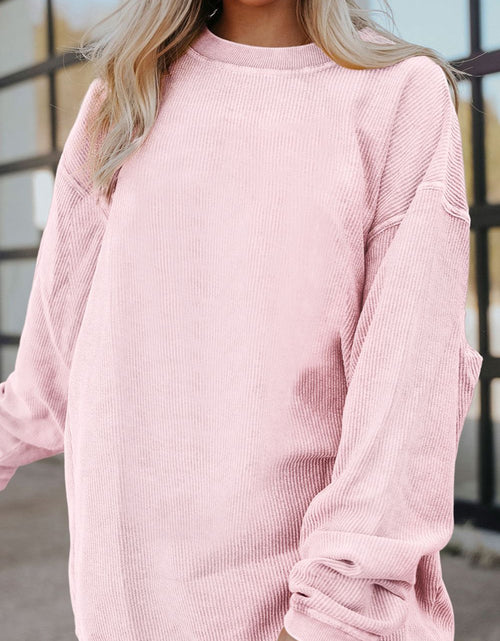 Load image into Gallery viewer, Ribbed Round Neck Drop Shoulder Sweatshirt
