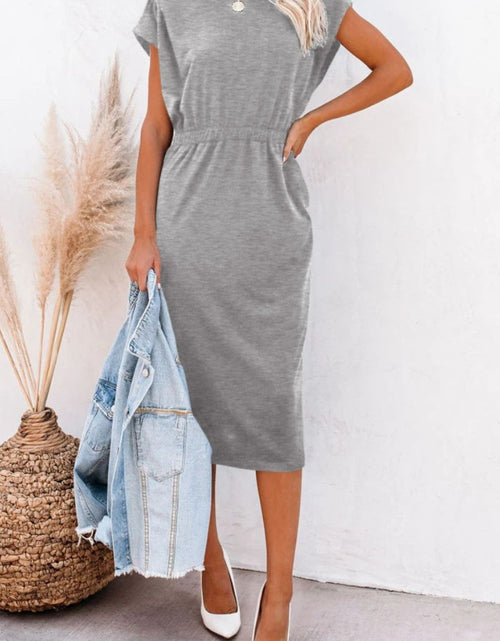 Load image into Gallery viewer, Pocketed Round Neck Cap Sleeve Dress
