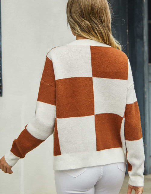 Load image into Gallery viewer, Angel Wings Plaid V-Neck Dropped Shoulder Cardigan
