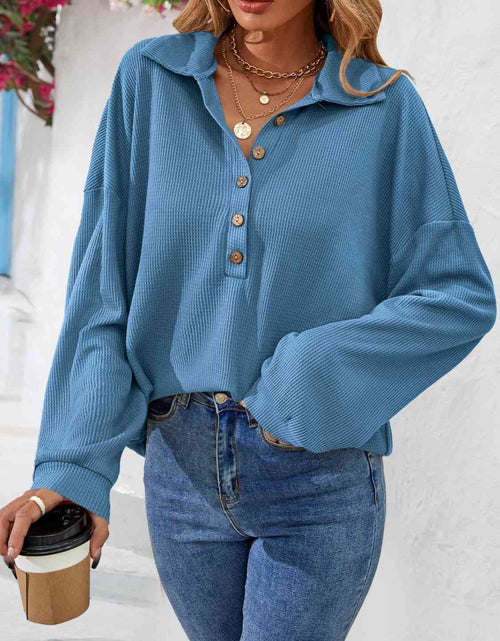 Load image into Gallery viewer, Half Button Collared Neck Long Sleeve Top
