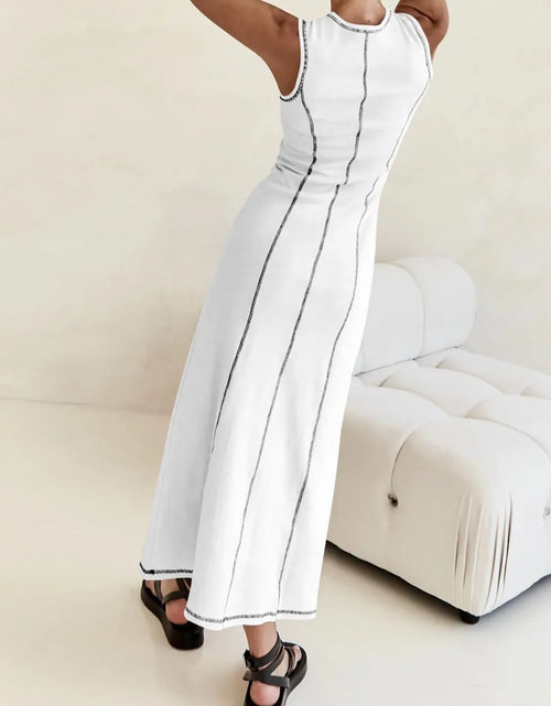 Load image into Gallery viewer, Contrast Stitching Round Neck Sleeveless Midi Dress
