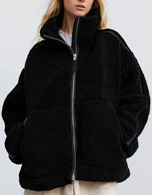 Load image into Gallery viewer, Zip Up Turtleneck Long Sleeve Plush Jacket
