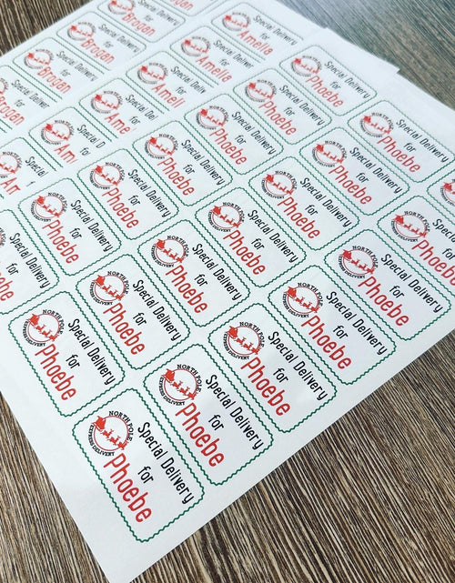 Load image into Gallery viewer, Sheet Of 21 Personalised Name North Pole Express Delivery Christmas Present Stickers Gift Labels Christmas stickers by WinsterCreations™ Official Store
