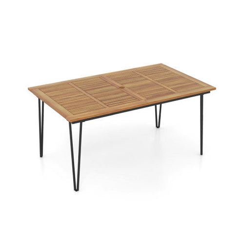 Load image into Gallery viewer, 63 Inch Rectangular Outdoor Dining Table for 6 People with Acacia Wood Tabletop and Umbrella Hole-63 inches

