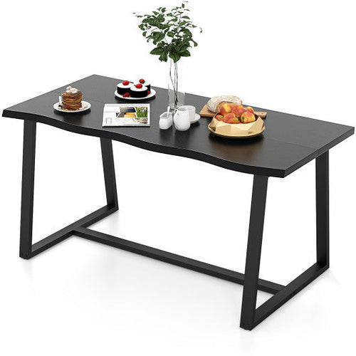 Load image into Gallery viewer, 63" Large Dining Table with Wavy Edge and Heavy-duty Metal Frame-Black
