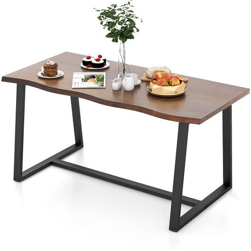 Load image into Gallery viewer, 63" Large Dining Table with Wavy Edge and Heavy-duty Metal Frame-Coffee
