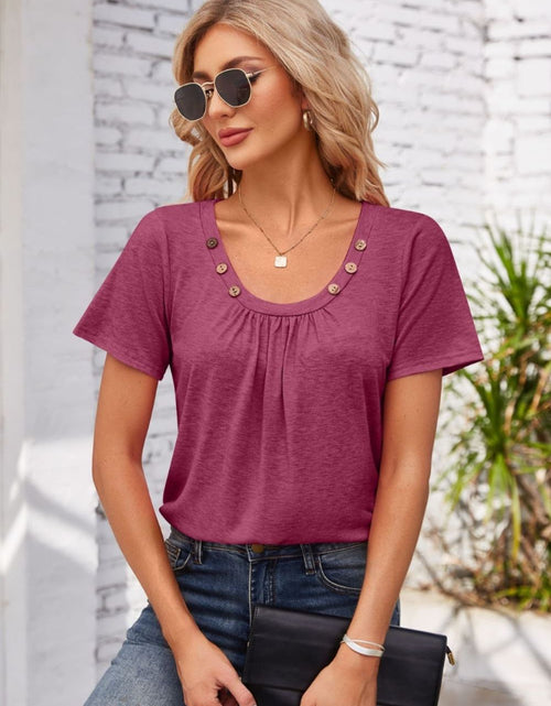 Load image into Gallery viewer, Decorative Button Scoop Neck T-Shirt
