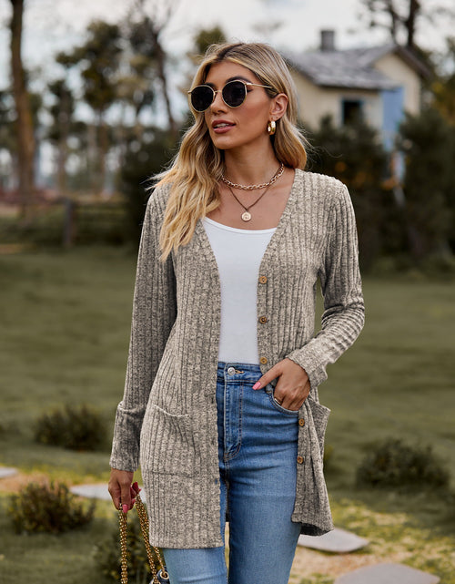 Load image into Gallery viewer, Ribbed Button-Up Cardigan with Pockets
