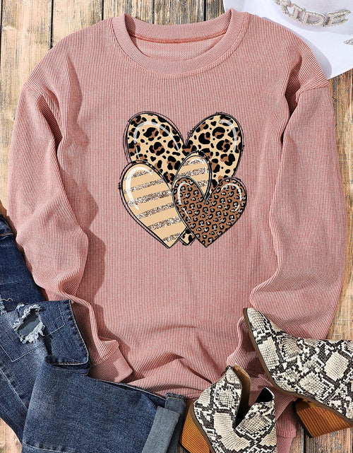 Load image into Gallery viewer, Heart Ribbed Round Neck Sweatshirt
