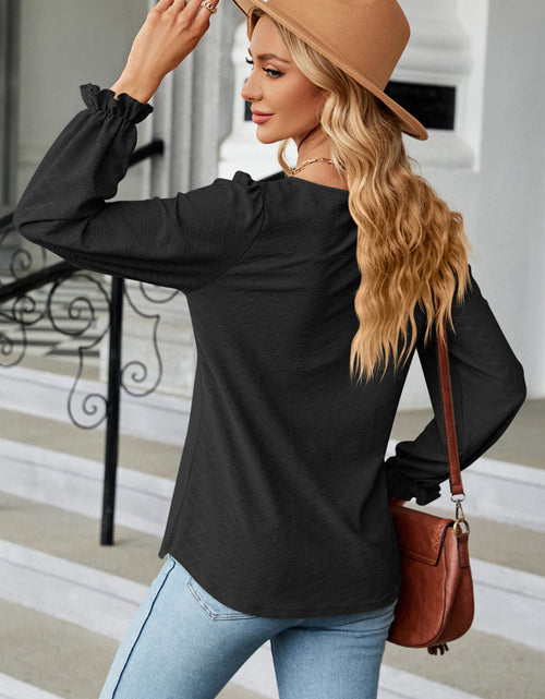Load image into Gallery viewer, Round Neck Flounce Sleeve Blouse
